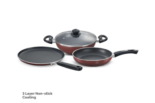 Prestige Omega Deluxe Induction Base Non-Stick Aluminium, Glass Kitchen Set, 3-Pieces, Red - Image 2